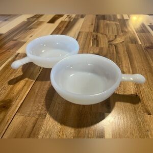 Lot of 2 Glasbake White Milk Glass Bowl Dish w/Handle 11oz Microwave Safe